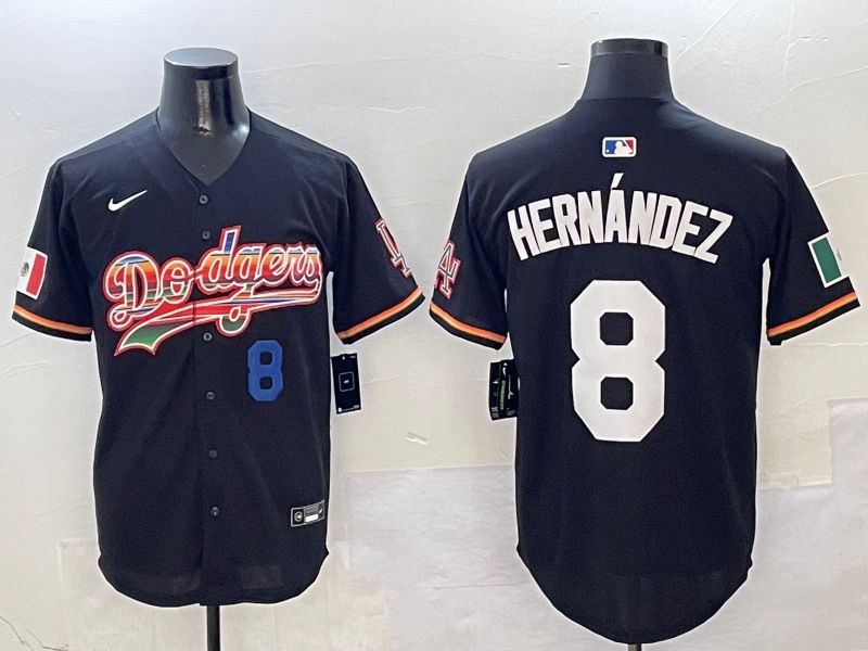 Men Los Angeles Dodgers #8 Hernandez Black rainbow Nike 2025 MLB Jersey style 5->los angeles dodgers->MLB Jersey